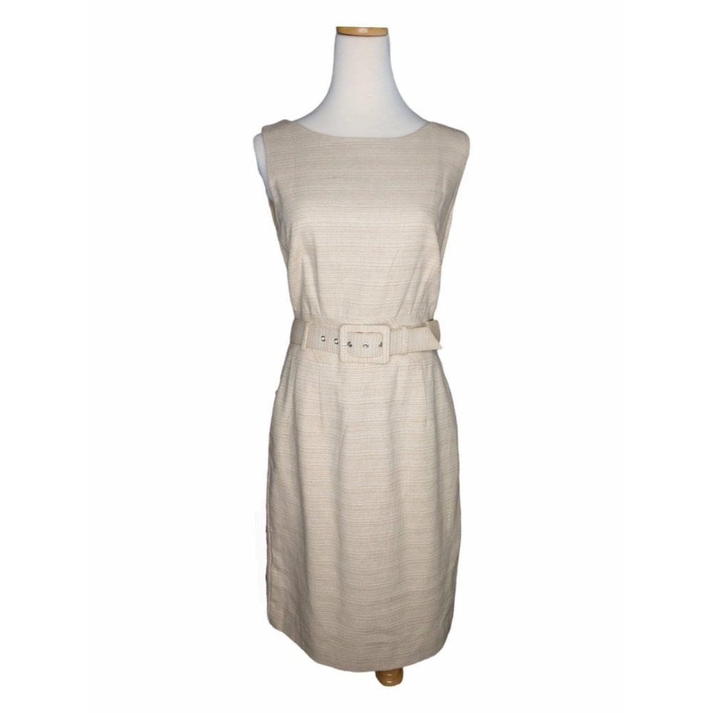 Banana Republic Light Beige Tweed Cotton Belted Sheath Dress w Pockets NWT Sz 8